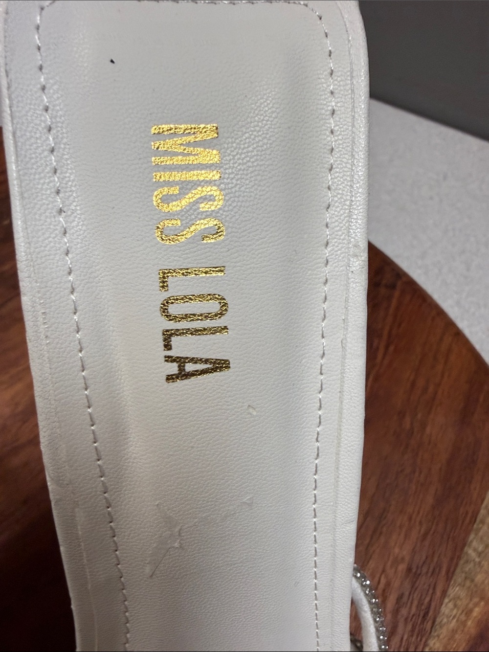 Miss Lola Aurora Rhinestone Strappy Mule Heels White Size 9 Square Toe - Picture 2 of 13